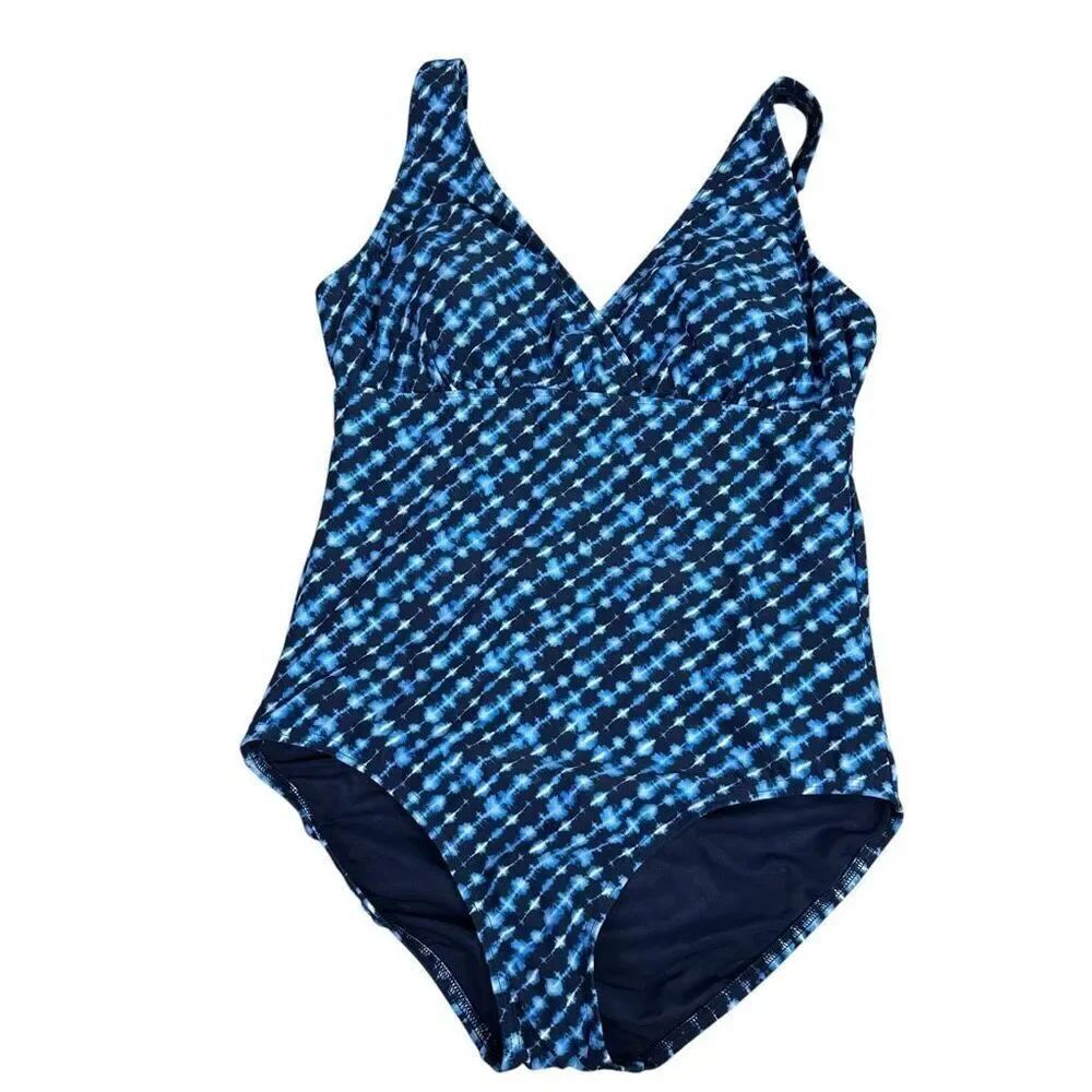 Lands End Tummy Control One Piece Swimsuit Size Medium 10-12 Blue NEW
